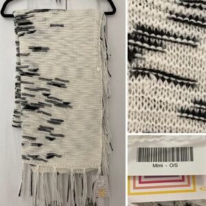 NWT LuLaRoe Mimi shawl buttons fringe poncho sweater knit black and white